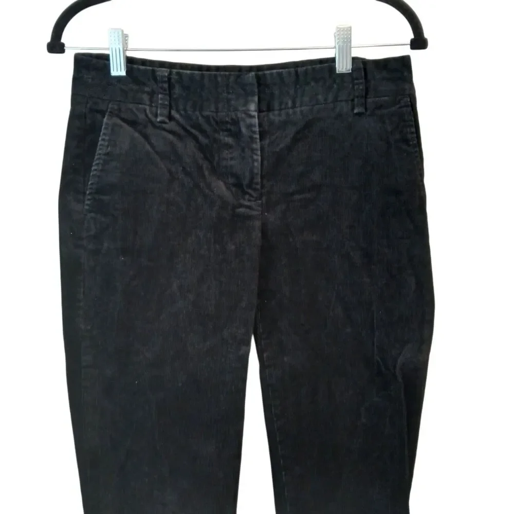 J.Crew Stretch‎ City Fit Corduroy Cuffed Black Capri Slash Pockets Size 2